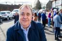 Alex Salmond  in Larbert on Saturday during Alba Party’s latest Campaign Day of Action to Save Grangemouth oil refinery