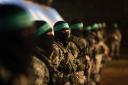 Palestinian members of the Ezzedine al-Qassam Brigades, the armed wing of the Hamas movement, take part in a gathering on January 31, 2016 in Gaza city