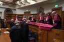 Lord Carloway presides over a proceedings where Sheriff Principal Craig Turnbull(R) is installed as a Senator of the College of Justice during a ceremony in Court 1 at Parliament House, Edinburgh