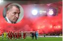 The Celtic fans' pyro display before the Premier Sports Cup semi-final against Aberdeen at Hampden on Saturday night, main picture, and Parkhead manager Brendan Rodgers, inset