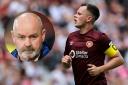 Hearts striker Lawrence Shankland, main picture, and Scotland manager Steve Clarke, inset