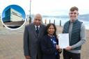 Beacon Arts Centre hosts awards including Young Citizen of the Year award in honour of  Dr Sadhu Gupta, left. He is pictured with his wife Dr Pushpa Gupta and last year's winner Rhys McCole