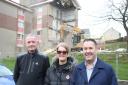 Neil Street demolitions from left Paul Travers, Greenock South West Community Council, Neil Street resident Suzanne Miller and Councillor Tommy McVey