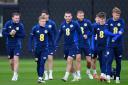 Scotland players train at Lesser Hampden today ahead of their Nations League match against Poland in Warsaw tomorrow