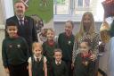 Children at St Patrick's Primary in Shotts with headteacher Jo Steele and Councillor Michael McBride