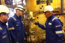 Serica Energy chief executive Chris Cox, right, visits the Bruce platform north east of Aberdeen