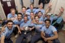 Scottish Cup Final 2017: Carlton CC V Watsonians CC at Forthill, Dundee. Carlton celebrate their win, with skipper Ally Evans holding the Cup. Picture: Donald MacLeod -