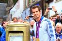 Andy Murray next to the Golden Postbox in Dunblane