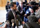 First Minister Humza Yousaf speaking to the media at Holyrood