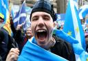 A Scottish independence supporter at a rally