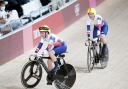 Laura Kenny (left) and Katie Archibald celebrate winning gold in the Women's Madison Final