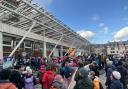 Photos show the demonstrators outside the Scottish Parliament.