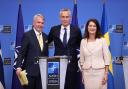 From left:  Finnish foreign minister Pekka Haavisto, Nato Secretary General Jens Stoltenberg and Swedish foreign minister Ann Linde