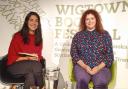 Wigtown Poetry Prize Winner Julie Laing (right) with event chair Marjorie Lotfi (left) - Image Credit: Matthew Shelley