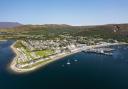 Aerial view from drone of town of Ullapool, Ross and Cromarty, Scotland