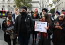 Gurpreet Singh Johal (front) with other protesters calling for the UK Government to help free his brother