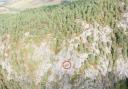 Abseilers (circled) captured by drone clearing the shrub on Migdale Rock, Sutherland