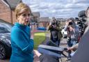 Former SNP leader Nicola Sturgeon speaking to the media outside her home in Uddingston, Glasgow