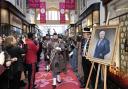 The London Scottish Band march down Burlington Arcade in London, as it unveils a celebratory installation to mark the coronation of King Charles III