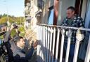 First Minister Humza Yousaf speaks to residents in storm-battered Brechin, Angus