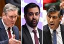 From left: Labour leader Keir Starmer, SNP leader Humza Yousaf, and Tory leader Rishi Sunak