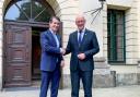 John Swinney shakes hands with European Affairs Minister in the Bavarian State Chancellery Eric Beisswenger