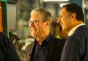 Keir Starmer and Anas Sarwar pictured at a factory in Whitburn, West Lothian today
