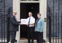 The messages to the Prime Minister were handed over in a box which had the words 'Gaza Can’t Wait' printed on the outside