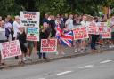 Anti-migrant protesters at Potters International Hotel in Aldershot, Hampshire