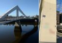 Racist anti-Irish graffiti, blurred in this image, was seen on Glasgow's Tradeston Bridge