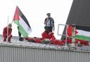 Marking the launch of Palestine Action Scotland six activists stormed and occupied the roof of Thales' Glasgow factory in Govan