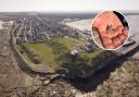 Burghead today, and John Ralph holding the Pictish ring after he found it