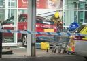 A car smashed through the entrance to a Tesco in Greenock on Friday night