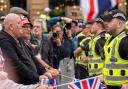 Police and 'pro-UK' protesters facing each other during the Glasgow rally on September 7