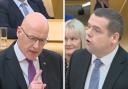 John Swinney and Douglas Ross clashed during First Minister's Questions in the Scottish Parliament