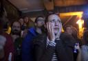 Voters watch the results coming at the Forest Cafe on the night of the Scottish independence referendum.