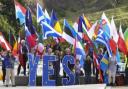 Members of the Yes for EU campaign group demonstrate outside the Scottish Parliament