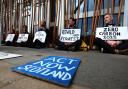 Members of Extinction Rebellion climate protest chain themselves to the Scottish parliament  at Holyrood tuesday..Pic Gordon Terris/The Herald.4/5/19.