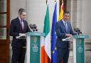 Taoiseach Simon Harris (left) and Spanish Prime Minister Pedro Sanchez speaking to the media in April