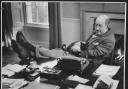 Eric Linklater (1899-1974) the Scottish writer at his writing desk, at home on the north-east coast of Scotland where he lives with his wife, close to his native Orkney