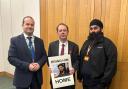 Jagtar's brother Gurpreet Singh Johal pictured with local MP Douglas McAllister, left and Glenrothes MP Richard Baker