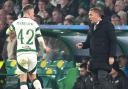 Celtic manager Brendan Rodgers, right, gives out instructions to his captain Callum McGregor at Parkhead on Tuesday night