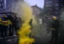 Fans of Maccabi Tel Aviv stage a pro-Israel demonstration at the Dam Square