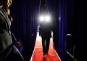 Donald Trump arrives to speak during an election night event at the Palm Beach Convention Center