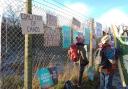 Protesters outside the proposed site for a new coal mine near Whitehaven, Cumbria