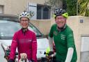 Anne and Graham Bryce photographed during their 2400-mile cycle from Glasgow to the Palestine border