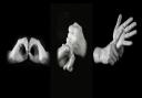 Communicator's hands spelling out BSL in British sign language