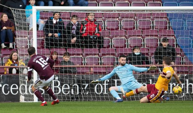 The National: Andy Halliday puts Hearts ahead in the first half versus Motherwell