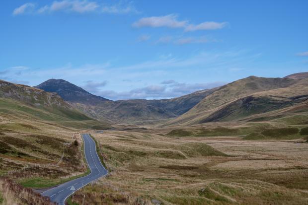 The road from Glenshee on the North East 250 Road Trip