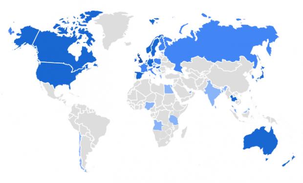 The National: A graphic showing the locations of the more than 2500 people who played Wirdle within 60 hours of its launch. The darker the blue, the more players.